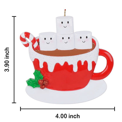 Personalized Hot Chocolate Marshmallow Mug Family of 4 Christmas Ornament