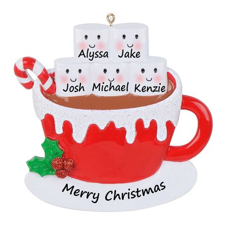 Personalized Hot Chocolate Marshmallow Mug Family of 5 Christmas Ornament