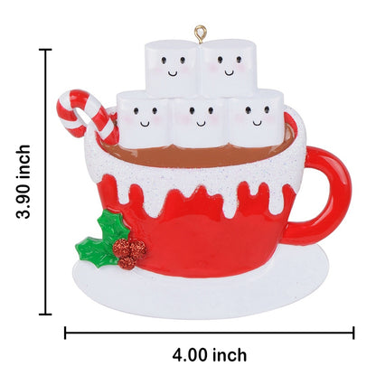 Personalized Hot Chocolate Marshmallow Mug Family of 5 Christmas Ornament