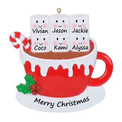Personalized Hot Chocolate Marshmallow Mug Family of 6 Christmas Ornament