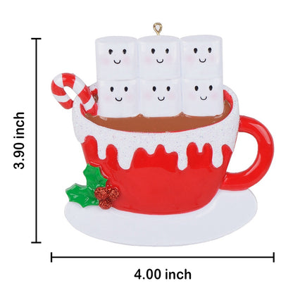 Personalized Hot Chocolate Marshmallow Mug Family of 6 Christmas Ornament