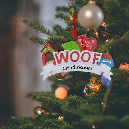 Personalized I Love My Dog Woof Ornament