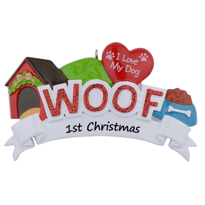 Personalized I Love My Dog Woof Ornament