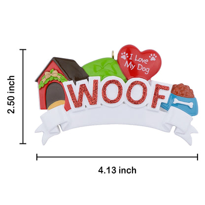 Personalized I Love My Dog Woof Ornament