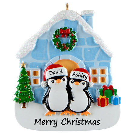 Personalized Igloo Penguin Family of 2 Christmas Ornament