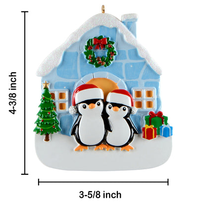 Personalized Igloo Penguin Family of 2 Christmas Ornament