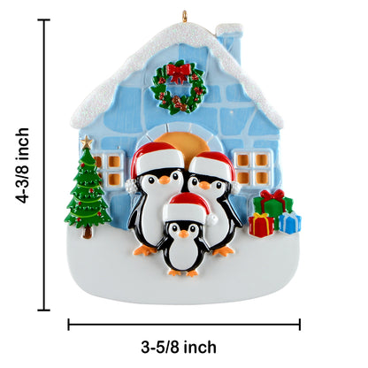 Personalized Igloo Penguin Family of 3 Christmas Ornament