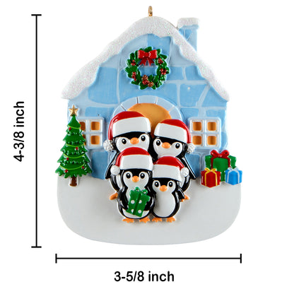Personalized Igloo Penguin Family of 4 Christmas Ornament