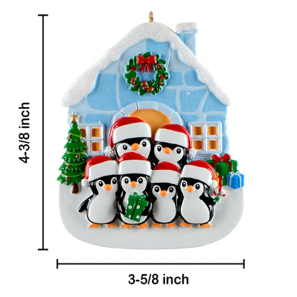 Personalized Igloo Penguin Family of 6 Christmas Ornament