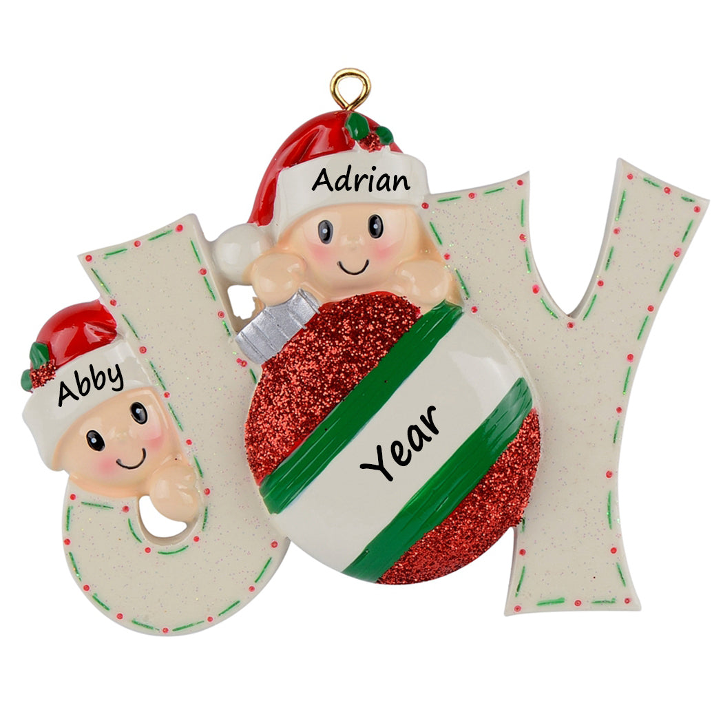 Personalized Joy Family of 2 Christmas Ornament