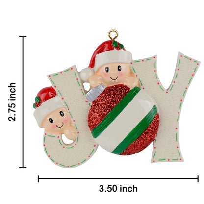 Personalized Joy Family of 2 Christmas Ornament