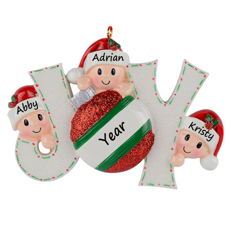 Personalized Joy Family of 3 Christmas Ornament