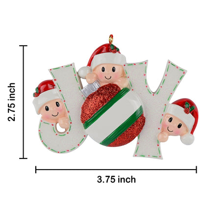 Personalized Joy Family of 3 Christmas Ornament