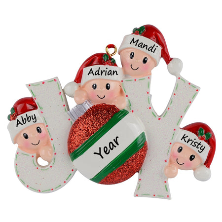 Personalized Joy Family of 4 Christmas Ornament