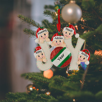 Personalized Joy Family of 5 Christmas Ornament