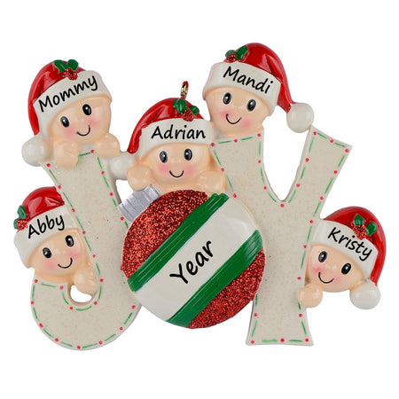 Personalized Joy Family of 5 Christmas Ornament