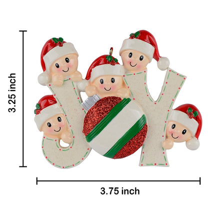 Personalized Joy Family of 5 Christmas Ornament