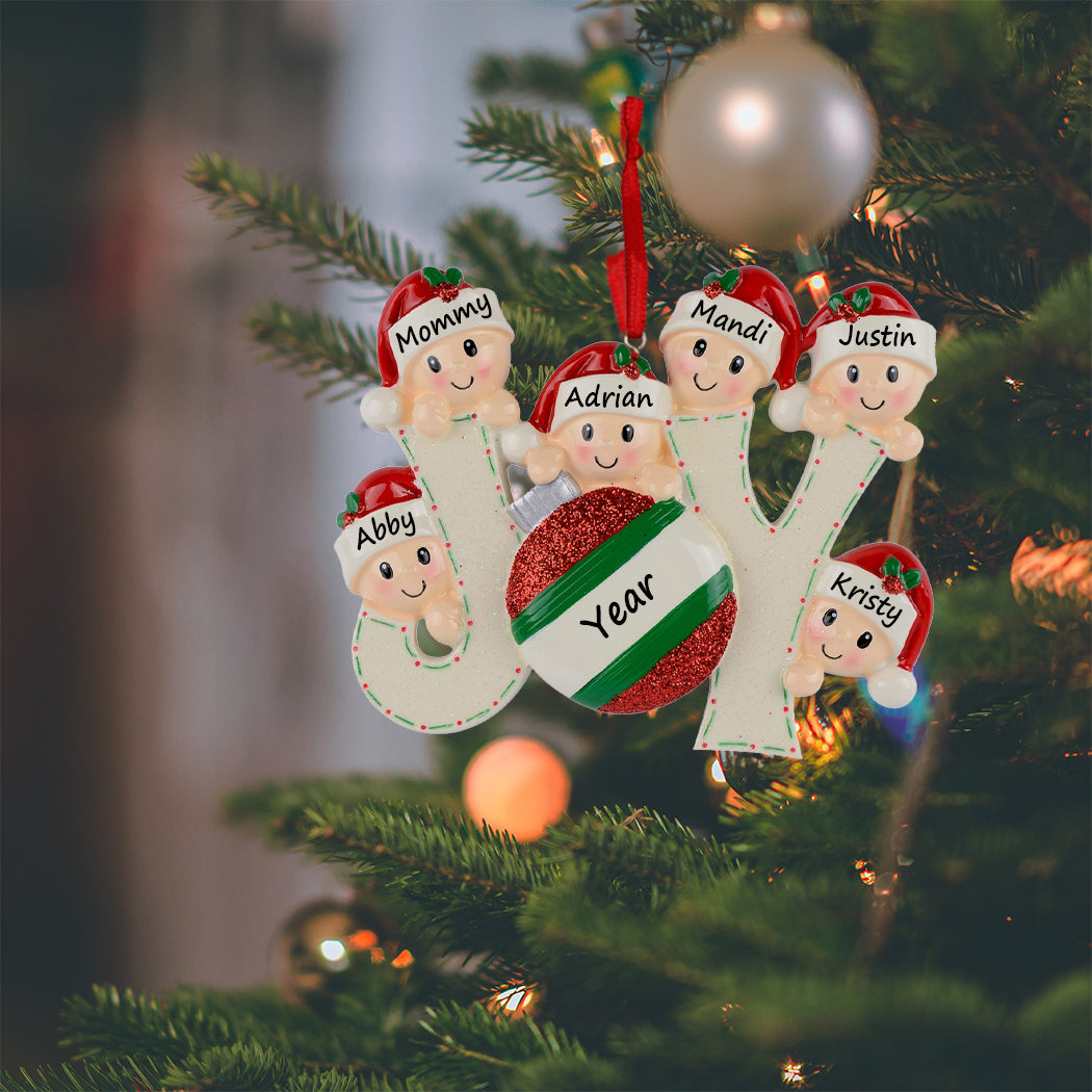 Personalized Joy Family of 6 Christmas Ornament