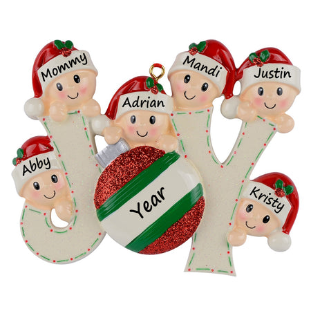Personalized Joy Family of 6 Christmas Ornament