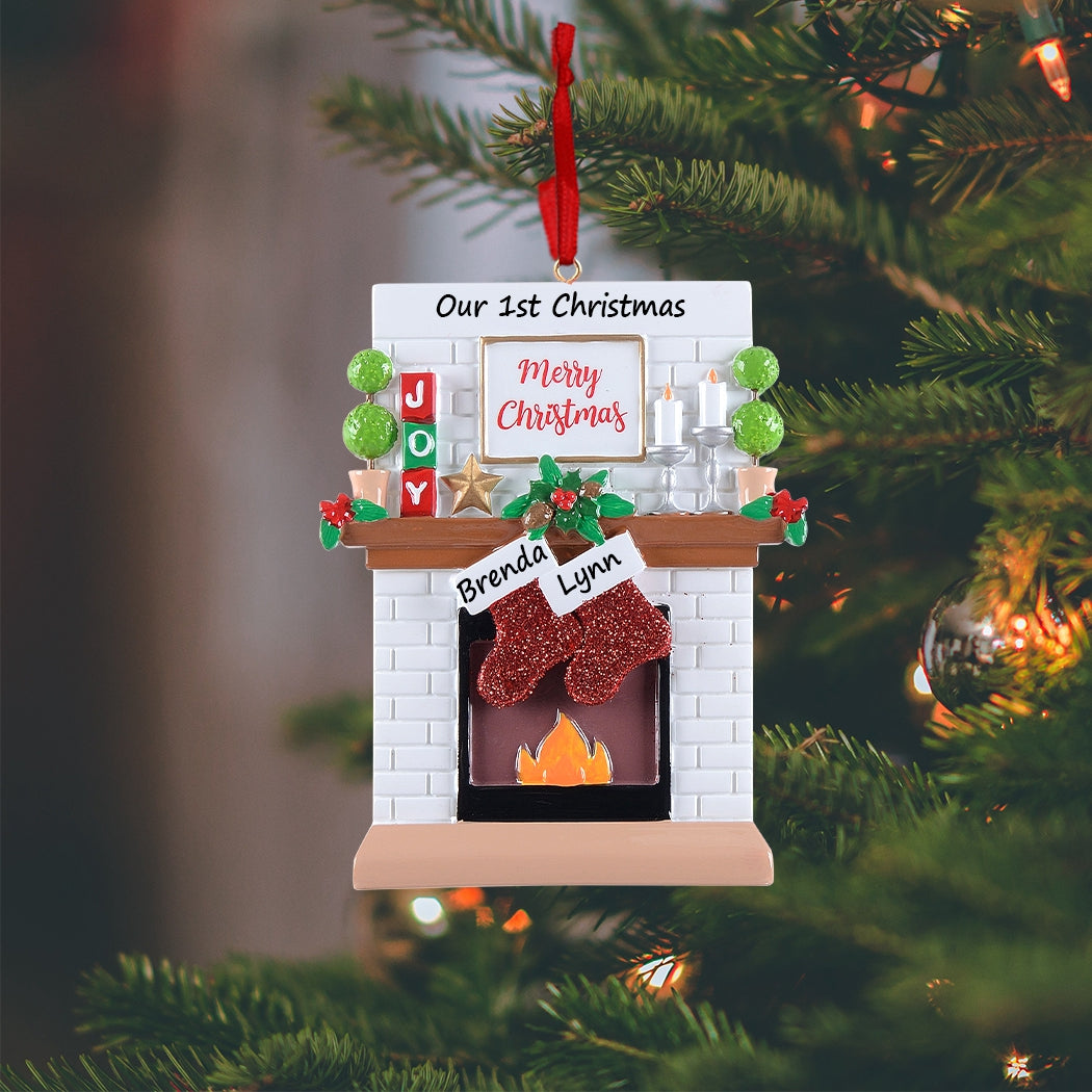 Personalized Joy Mantel Stocking Family of 2 Christmas Ornament