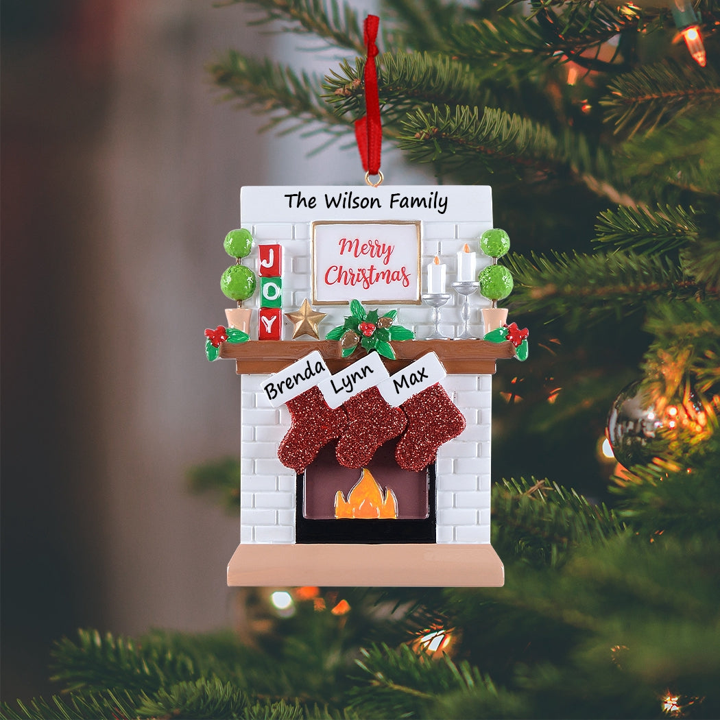 Personalized Joy Mantel Stocking Family of 3 Christmas Ornament