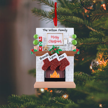 Personalized Joy Mantel Stocking Family of 3 Christmas Ornament
