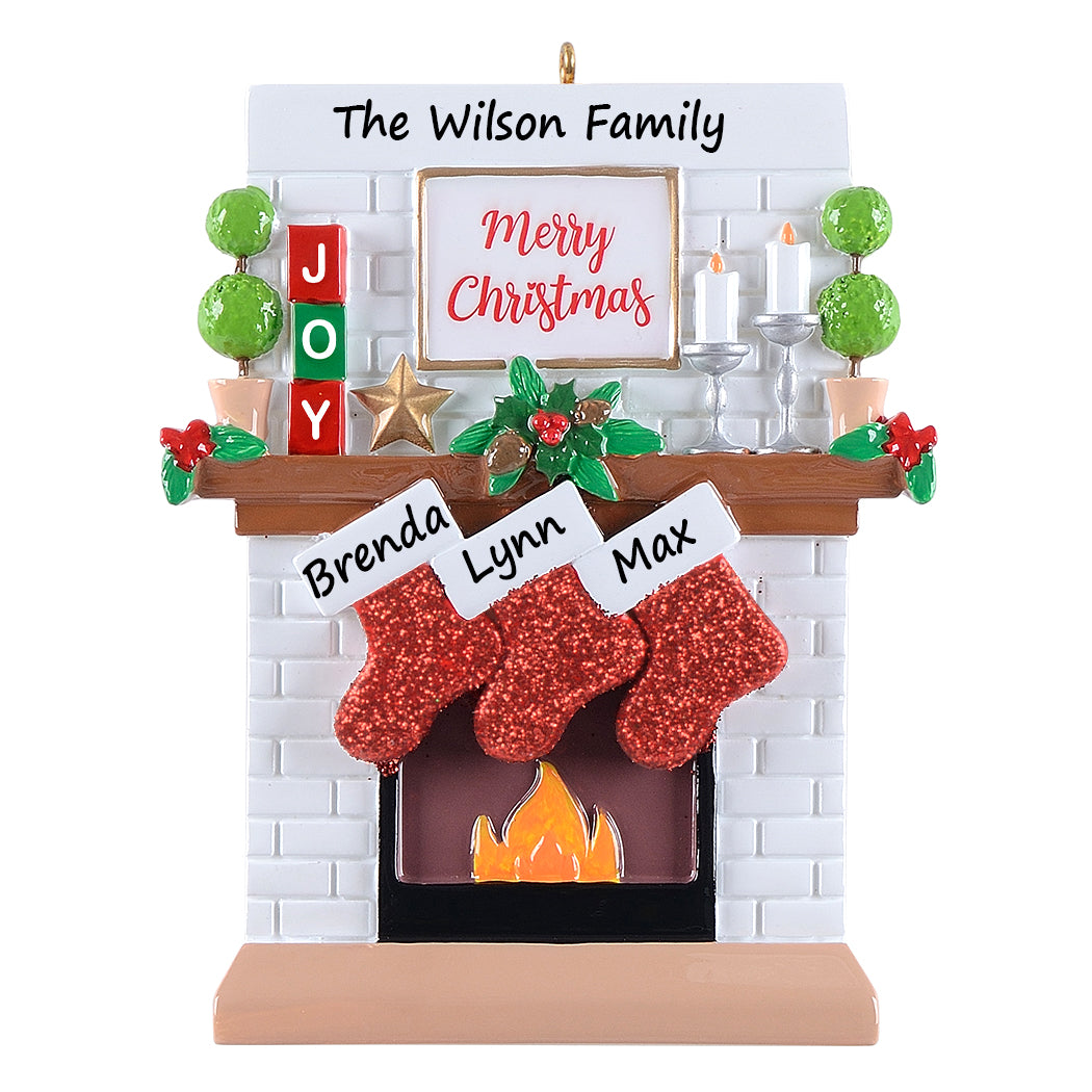 Personalized Joy Mantel Stocking Family of 3 Christmas Ornament