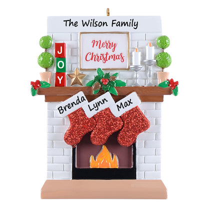 Personalized Joy Mantel Stocking Family of 3 Christmas Ornament