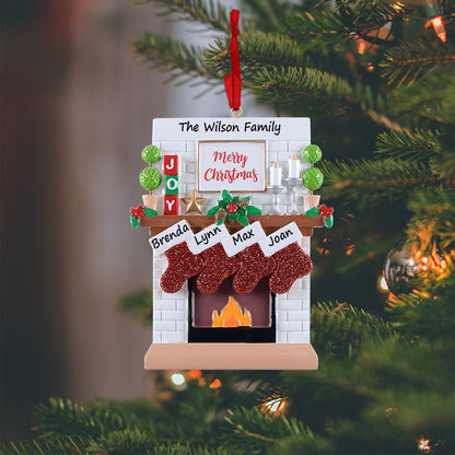 Personalized Joy Mantel Stocking Family of 4 Christmas Ornament