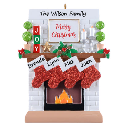 Personalized Joy Mantel Stocking Family of 4 Christmas Ornament
