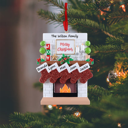 Personalized Joy Mantel Stocking Family of 5 Christmas Ornament