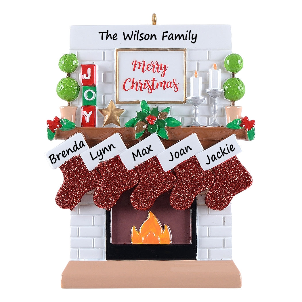 Personalized Joy Mantel Stocking Family of 5 Christmas Ornament