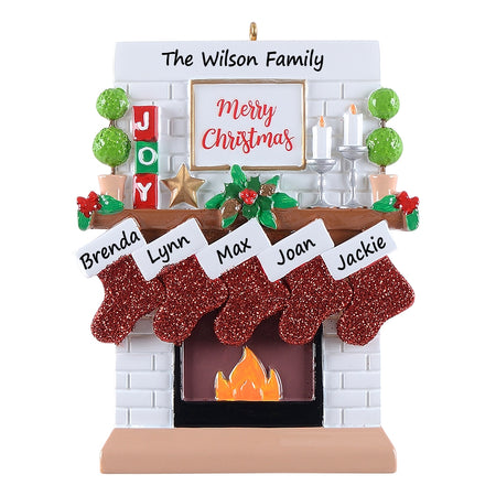 Personalized Joy Mantel Stocking Family of 5 Christmas Ornament