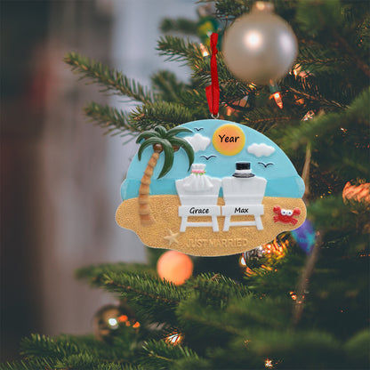 Personalized Just Married Beach Couple Ornament