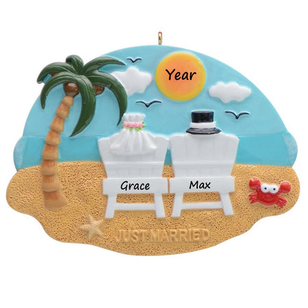 Personalized Just Married Beach Couple Ornament