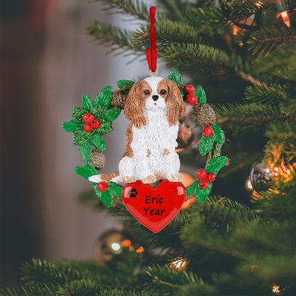 Personalized King Charles Spaniel Christmas Wreath Ornament