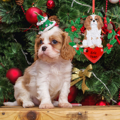 Personalized King Charles Spaniel Christmas Wreath Ornament