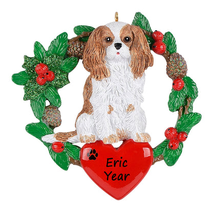 Personalized King Charles Spaniel Christmas Wreath Ornament