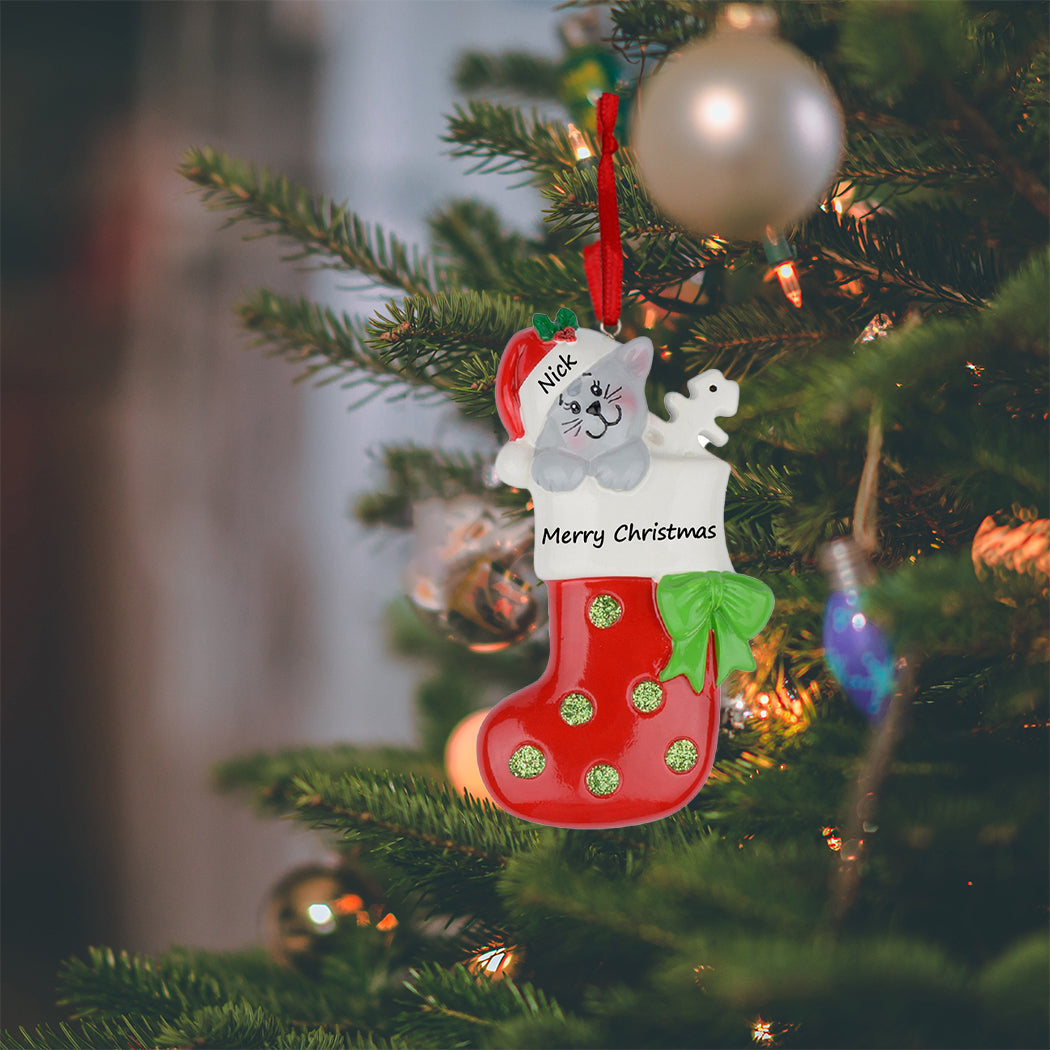 Personalized Kitty Christmas Stocking Ornament