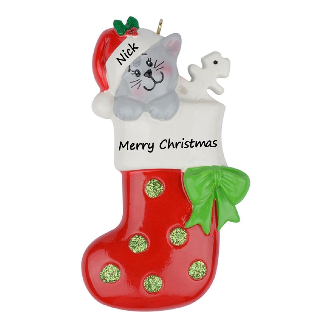 Personalized Kitty Christmas Stocking Ornament