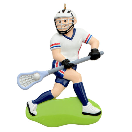 Personalized Lacrosse Boy Christmas Ornament | Male La-Crosse Player with Stick & Ball Ornament