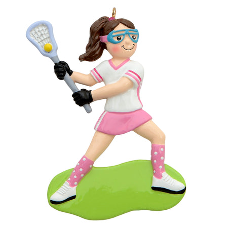 Personalized Lacrosse Girl Christmas Ornament | Female La-Crosse Player with Stick & Ball Ornament