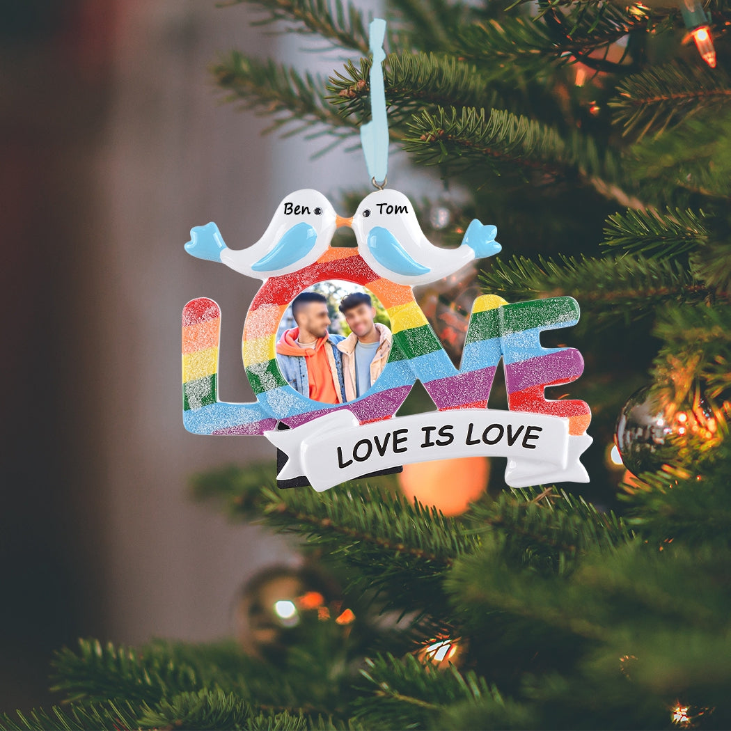 Personalized LGBT Blue Birds Photo Frame Ornament