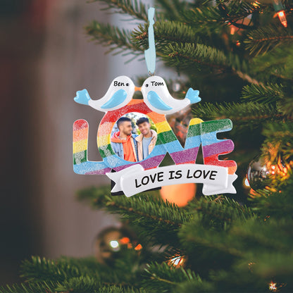 Personalized LGBT Blue Birds Photo Frame Ornament