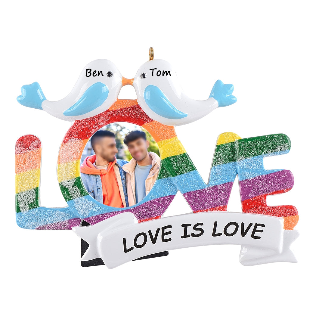 Personalized LGBT Blue Birds Photo Frame Ornament