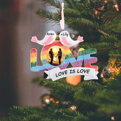 Personalized LGBT Pink Birds Photo Frame Ornament