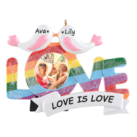 Personalized LGBT Pink Birds Photo Frame Ornament