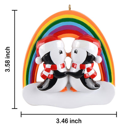 Personalized LGBT Rainbow Penguin Couple Christmas Ornament