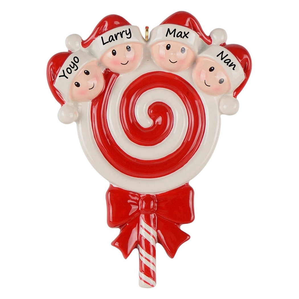 Lollipop Family of 4 Personalized Ornament