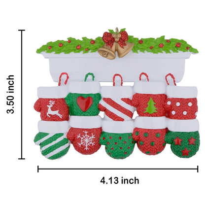 Mantel Mittens Family of 10 Personalized Large Family Christmas Ornament